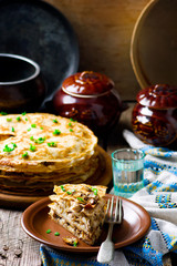 blinis pie with mushroom