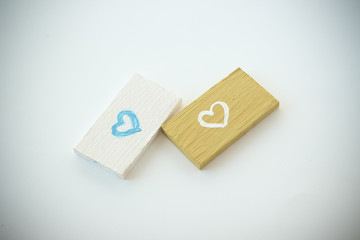 Three handmade jewellery rings white, yellow green and blue hear