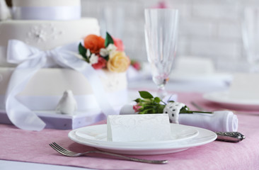 Beautiful served table for wedding or other celebration in restaurant