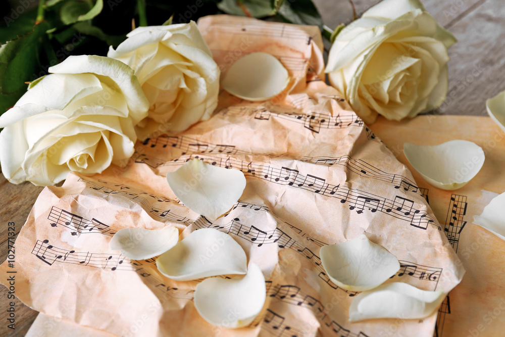 Canvas Prints Beautiful rose on music sheets background