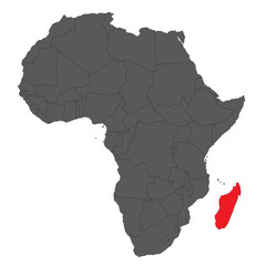 Map of Africa on gray with red Madagascar vector