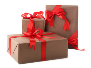 Beautiful gifts with bows isolated on white