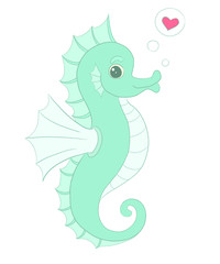 Vector seahorse with heart, in love illustration.