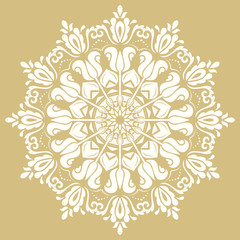 Oriental golden and white pattern with arabesques and floral elements. Traditional classic ornament
