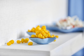 Blue home decor on the shelf