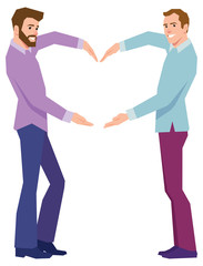 Fototapeta premium Happy gay couple doing poses a figure heart illustration in the