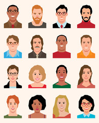 Set of vector avatars icons men and women of different nationali