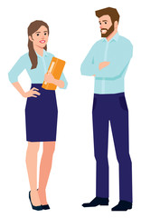 Stock vector illustration of man and woman office workers in ful