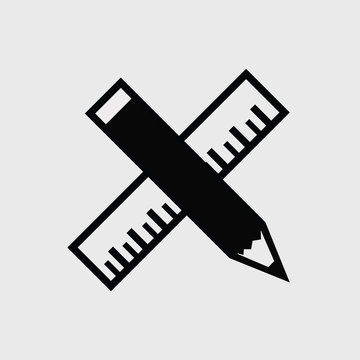 Pencil and ruler cross of school materials icon