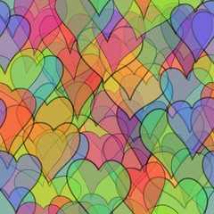 Fototapeta na wymiar abstract vector colored valentine seamless with doodle hearts - red, orange, yellow, green, blue, purple and violet