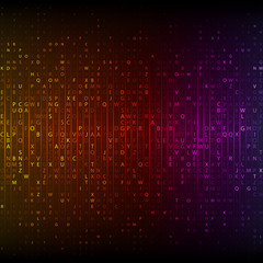 Glowing mosaic of letters alphabet on dark background