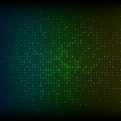 Glowing mosaic of letters alphabet on dark background