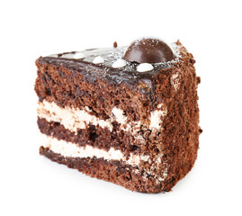 Piece of chocolate cake isolated on white