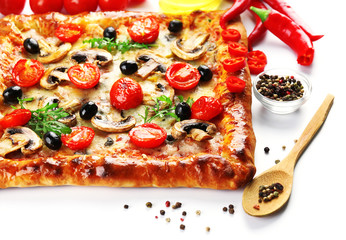 Freshly homemade pizza isolated on white