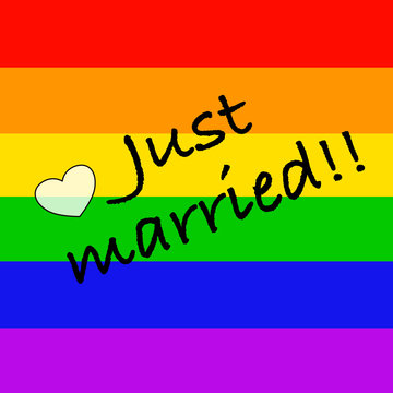 “Just married” on rainbow flag