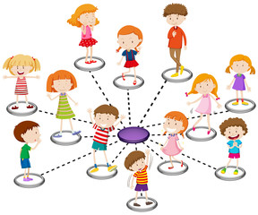 Children standing on round spot on the chart