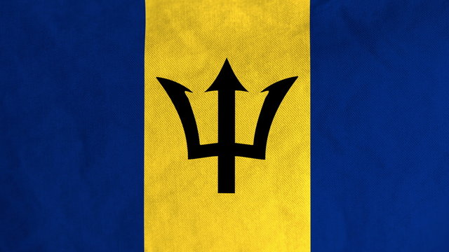 Barbadian flag waving in the wind (full frame footage in 4K UHD resolution).