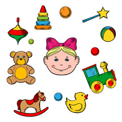 Childish toys and little girl