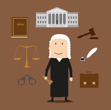 Judge with court and justice icons