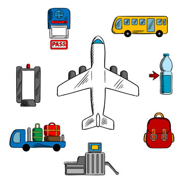 Airport service and aviation icons