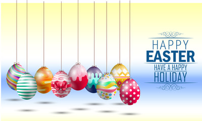 Easter eggs on yellow blue background