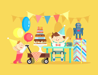 Children birthday. Vector flat illustration