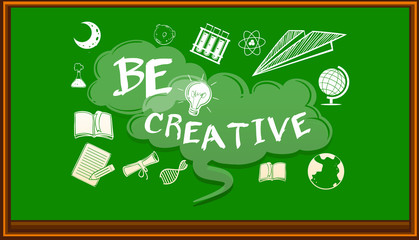 Wording on blackboard saying be creative