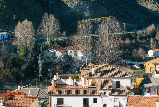 Top view of the beautiful village of Monachil. Province of Granada. Spain