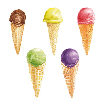 Watercolor ice cream set