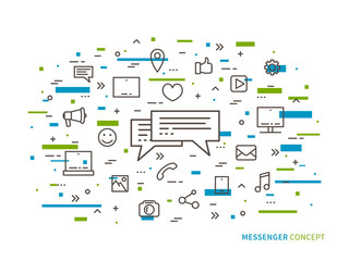 Messenger chat communication linear vector illustration. Creative concept messaging (message speech), mobile app icons. Graphic design online chatting web banner.
