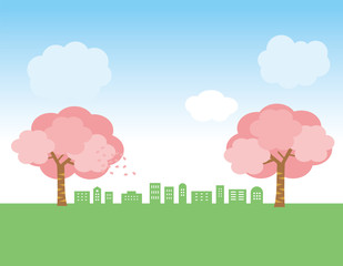 桜と街並の風景