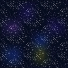 festive birthday firework seamless pattern bursting in various shapes sparkling on black background vector