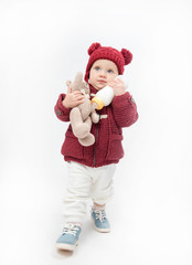 little child baby with bottle of milk