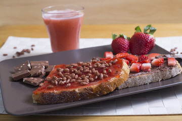 Toast with chocolate and strawberry