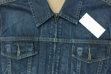 Blue jean shirt with empty tag for background.