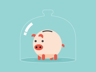 Protect saving piggybank insurance. Flat design for business financial marketing banking insurance advertising concept cartoon illustration.
