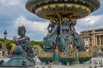 Paris France 2014 April 20,  Details on the historic fountain at the Place de la Concorde