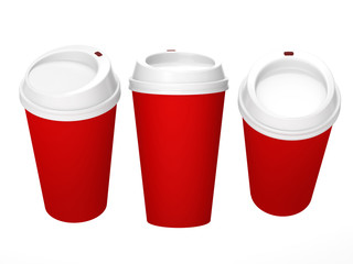 Red blank coffee cup with white cap, clipping path included