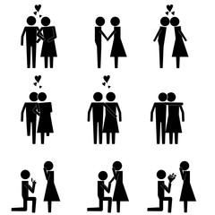 men and women couple in date showing love and affection icon symbol pictogram vector info graphic sign