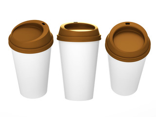 White blank coffee cup with brown cap, clipping path included