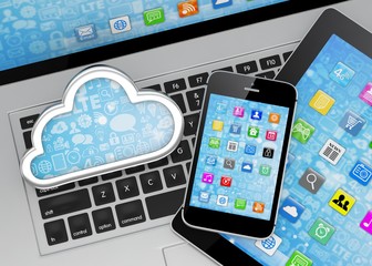 laptop, tablet pc, smart phone and cloud