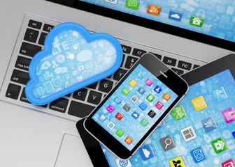 laptop, tablet pc, smart phone and cloud