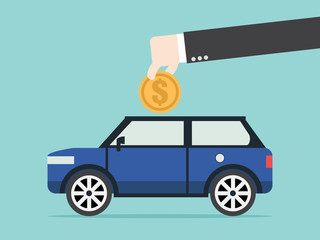 Save money for car asset property. Flat design for business financial marketing advertising concept cartoon illustration.