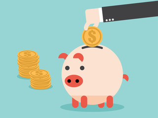 Save money in piggy bank to achievement. Flat design for business financial marketing advertising concept cartoon illustration.