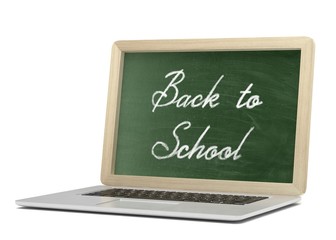 Laptop with chalkboard, back to school, online education concept
