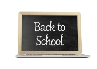 Laptop with chalkboard, back to school, online education concept