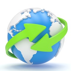 Naklejka premium Arrows and Earth globe. 3d render