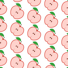 Colorful seamless pattern with apples on the white background. Vector illustration of summer fruits. Eco food illustration.