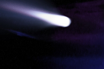 blue comet on the space with colorful nebula