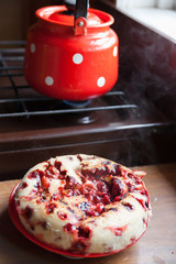 berry tart on   wooden table